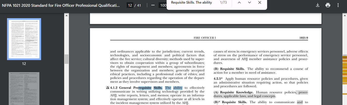 NFPA 1021 : Standard for Fire Officer Professional Qualifications 2020 edition Searchable PDF